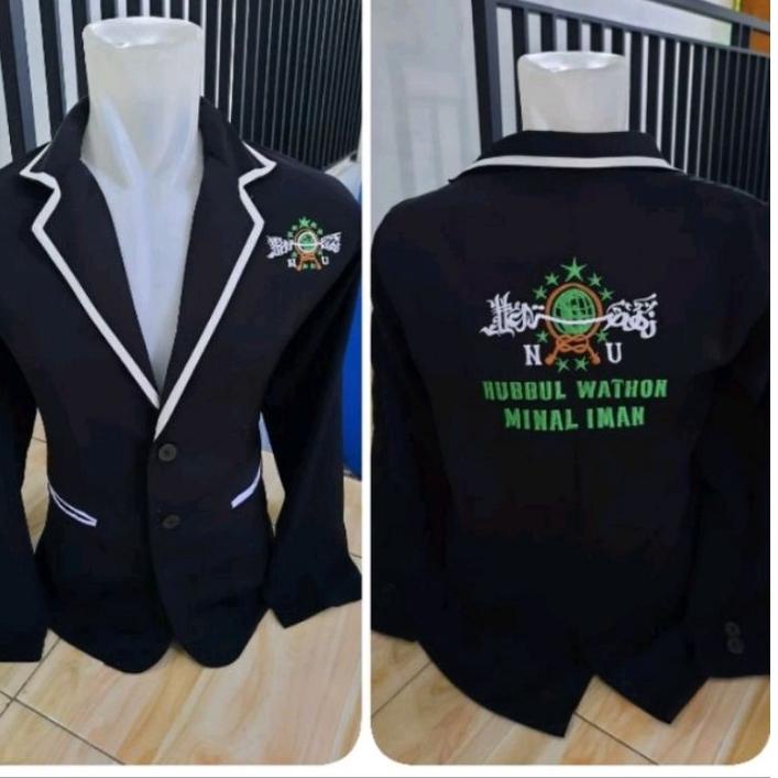 ☻ jas almamater hitam lis putih bordir logo NU ( bisa tambah nama dan logo) ♘