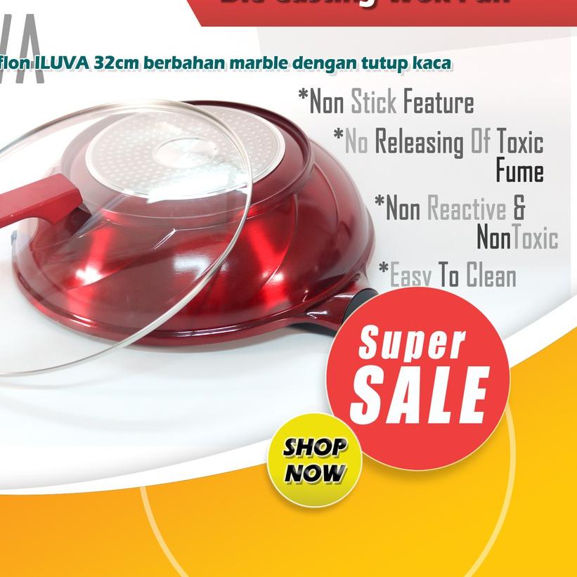 ✤ ILUVA - 32cm Die Casting Wok Pan Diamond Pan Teflon Ceramic Marble ☇
