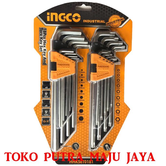 Kunci L Set PANJANG Set KOMBINASI dan BINTANG 18 Pcs INGCO