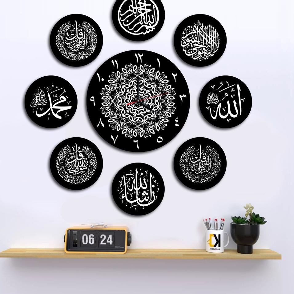 ➬ Jam Dinding Kayu  Bulat Jumbo 1 Set Kaligrafi rajadekorofficial ❊