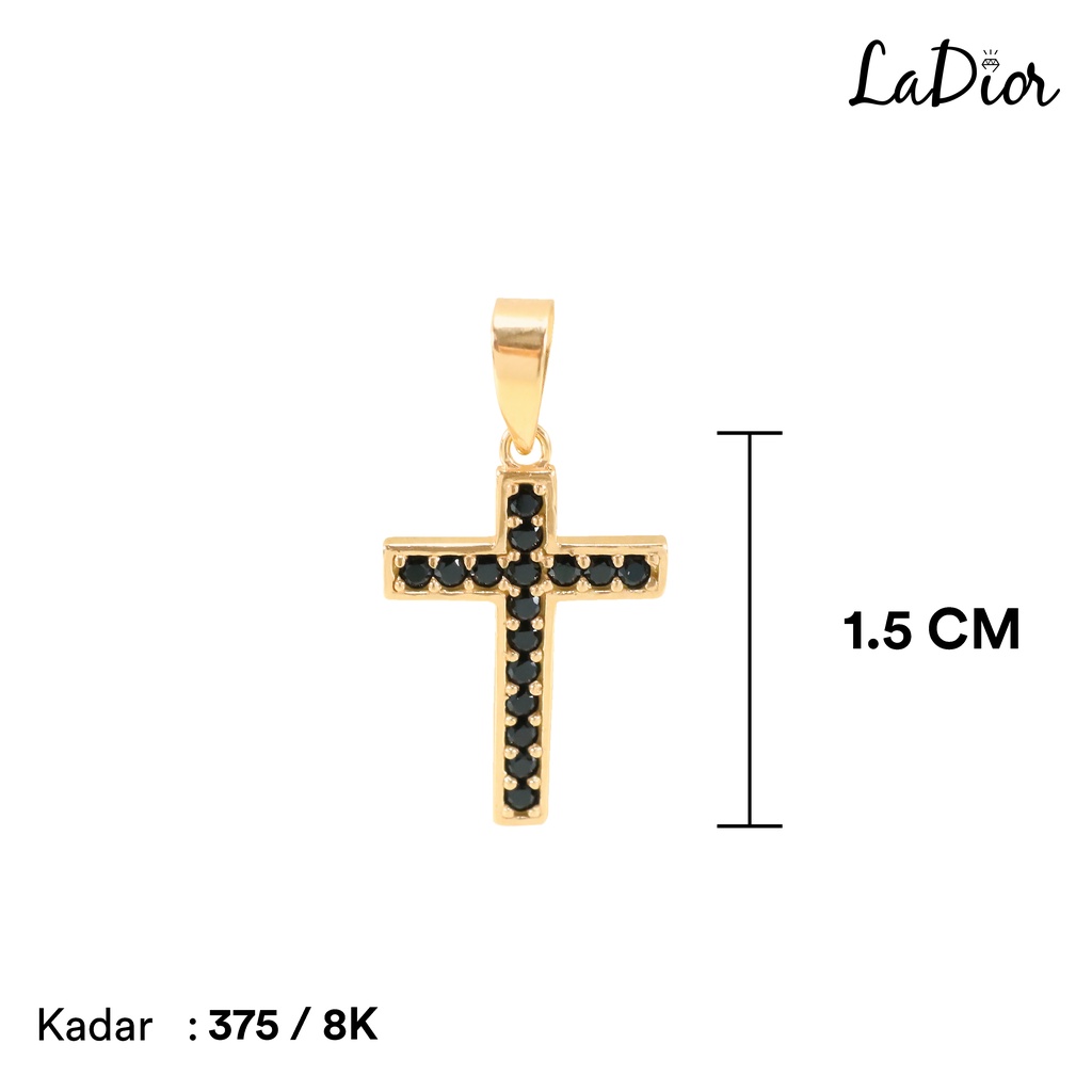 LADIOR - Liontin Emas Asli kadar 375 Model Salib Permata Hitam Simple - 052 - 8K - Yellow Gold
