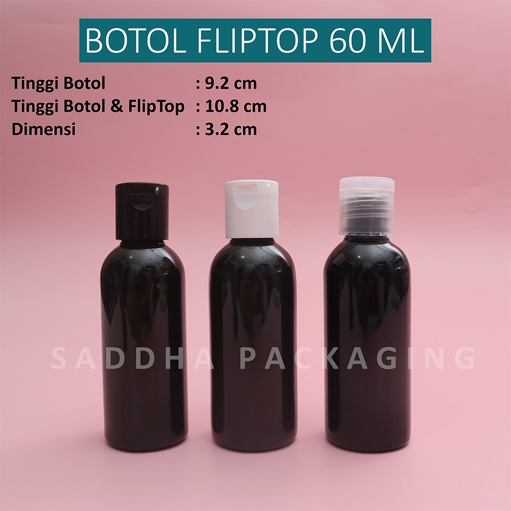 Botol Fliptop 60ml HITAM PET / Botol Lotion / Botol Sabun Shampoo / BOTOL REFILL / BOTOL SHAMPOO / B