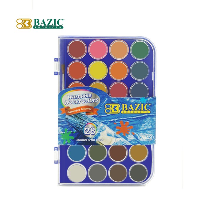 

Bazic Washable Watercolors and Brush Set 28 Colors - Cat Air