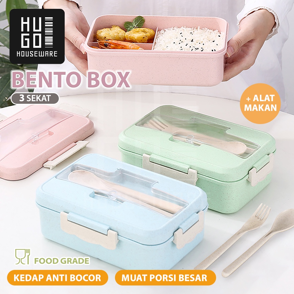 HUGO Kotak Makan Bekal / Lunchbox Jerami Gandum Natural 1200ml Anti Tumpah