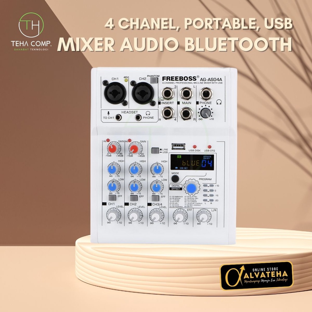 Mixer Audio Portable Bluetooth 4 Chanel Mic Record USB CPU HP Laptop