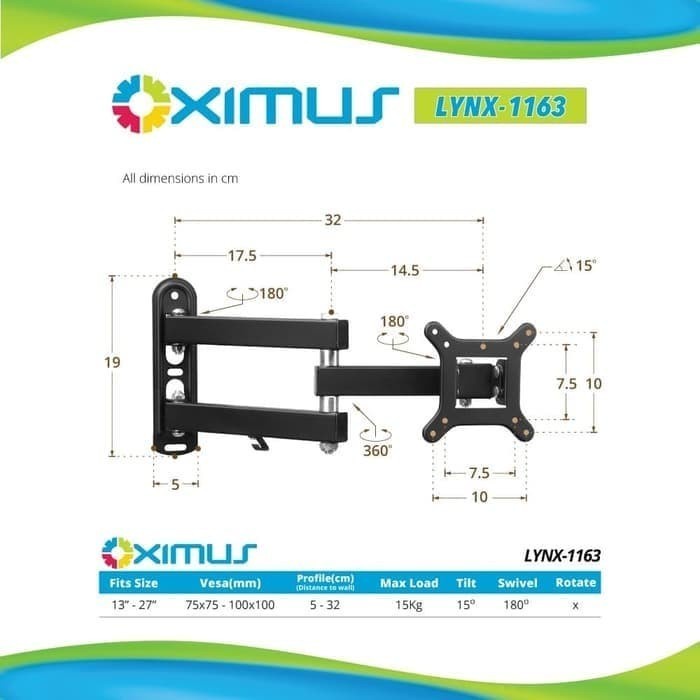 Oximus Lynx 1163 Wall Tilt Swivel Bracket TV LED Monitor 13&quot;-27&quot;