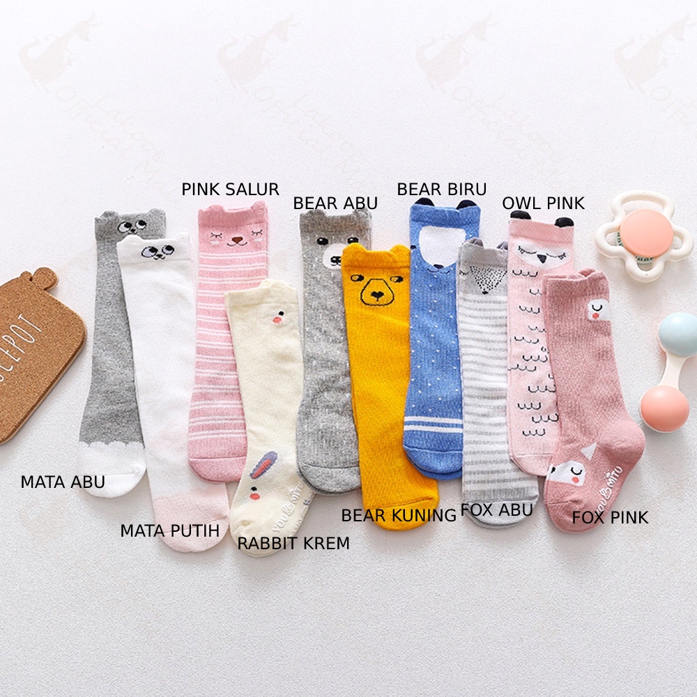 Kaos Kaki Panjang Bayi KOREA Anak Cewek Cowok 0th - 4th Lembut Anti Slip Motif Karakter Lucu