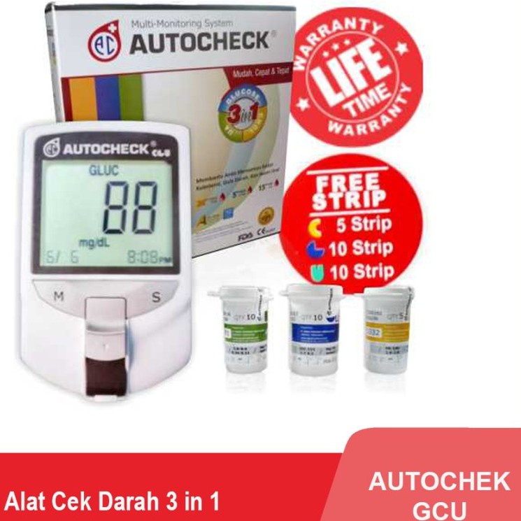 AUTOCHECK 3in1 Meter. ALAT Autocek Glucosa Uric Acid Cholesterol. AUTO CEK Gula Darah Asam Urat Kolestrol 3 in 1