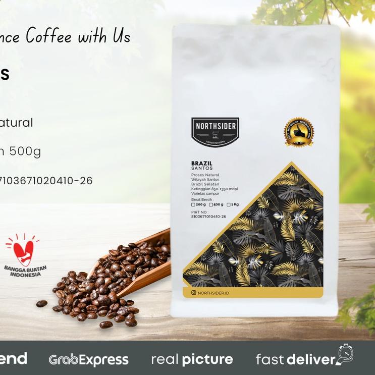 

™ BIJI KOPI ARABIKA BRAZIL SANTOS NATURAL - 500GR NORTHSIDER COFFEE ✿