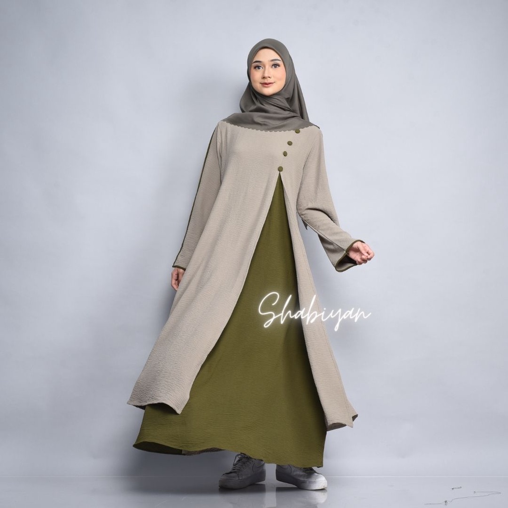Shabiyan-474 Gamis Polos Kombinasi 2 Warna Terlaris