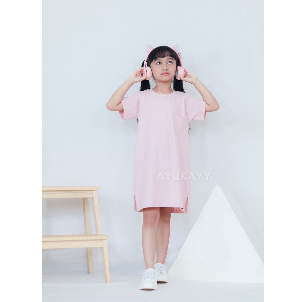 Baju Anak Dress Poket Polos Kaluna Oversized by AYUKAYY Usia 1 Sampai 9 Tahun 6 Pilihan Warna Mineral Blue