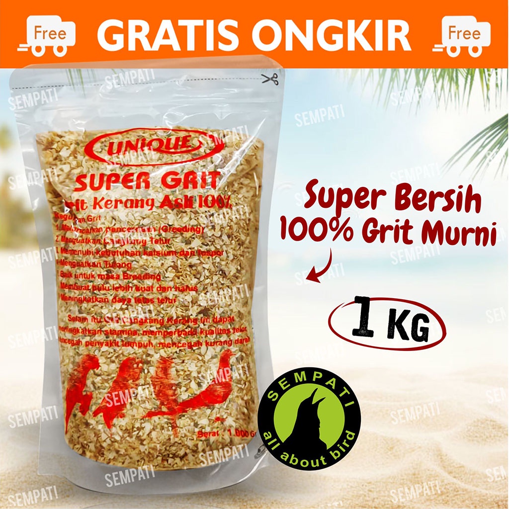 SEMPATI SUPER GRIT 1 KG UNIQUE IMPORT ASINAN REMISAN GRIT KERANG PAKAN BURUNG LOVEBIRD MERPATI PERKU