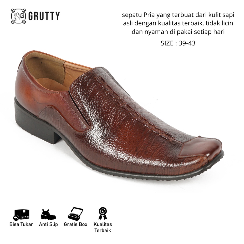 Sepatu Pria Pantofel Formal Kerja Kantoran Bahan Kulit Full Grain Cow Leather