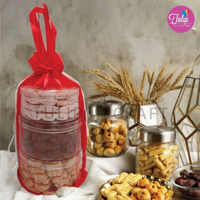 

⭐BISA COD⭐ Tas Lebaran Kue Kering Spunbond Per 12pc merah - Isi 3 Toples 500gr