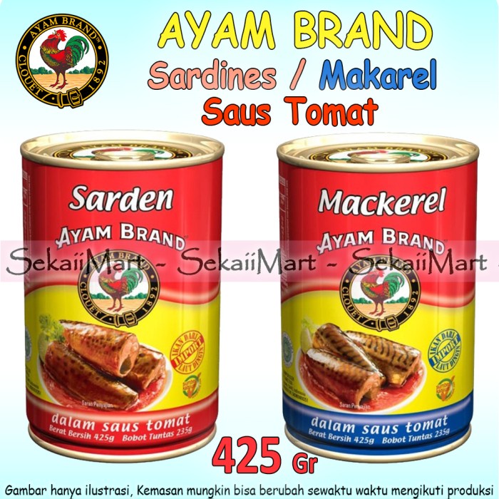 

AYAM BRAND Sardines / Mackerel Tomato Sauce 400g - Ikan Kaleng Besar