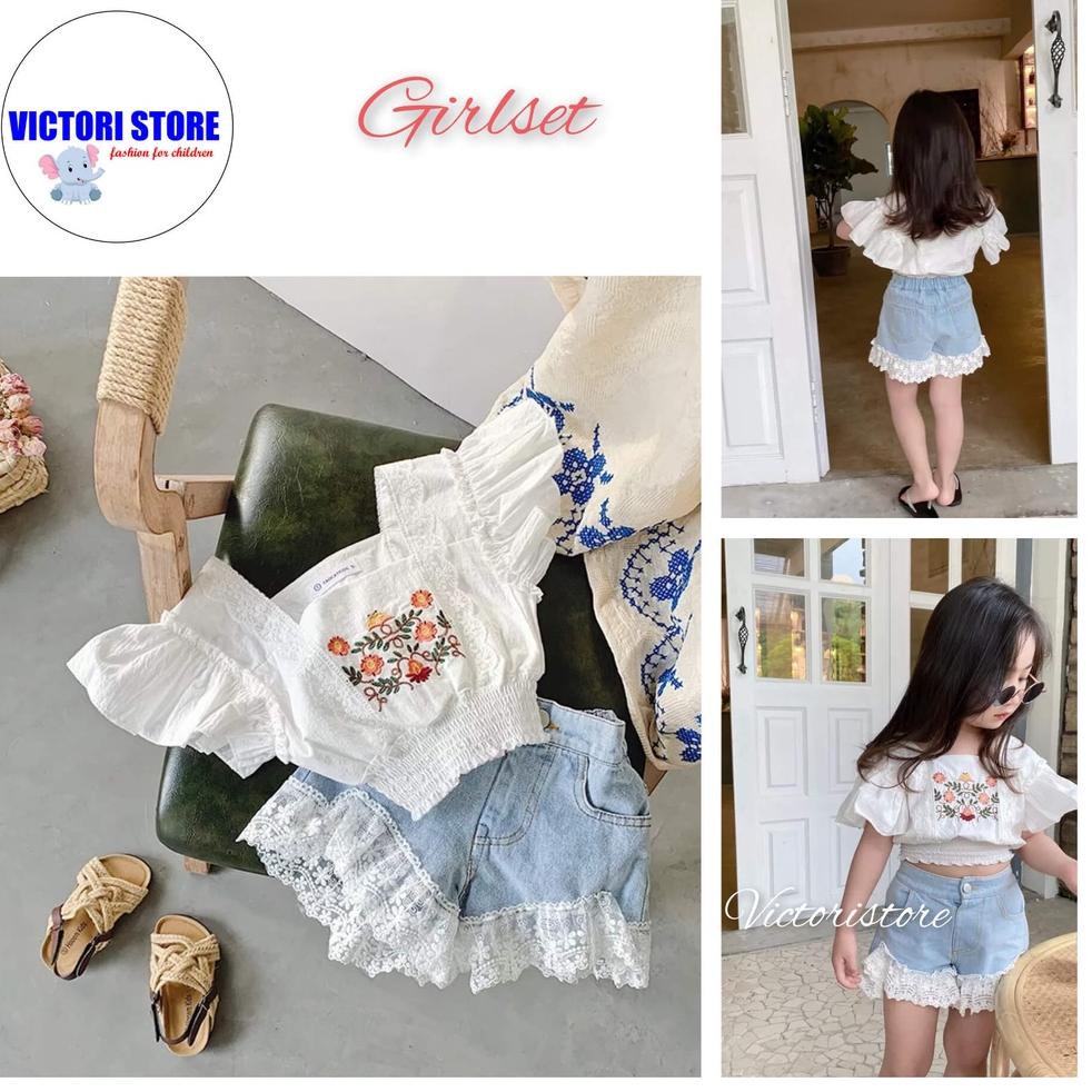 PALING LARIS Baju Anak Perempuan Setelan Anak Perempuan Fashion GirlSet Crop Tee and Set Jeans Anak 