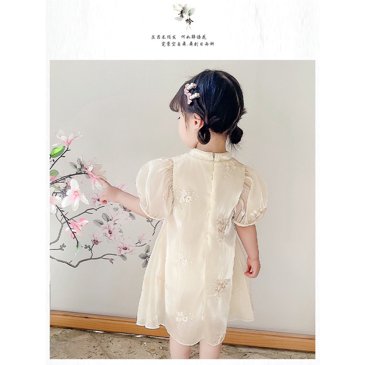 Dress Cheonsam Anak Perempuan Import Bunga Mutiara Brokenwhite