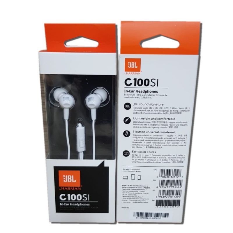 Earphone JBL C100Si Headset Original In Ear Handfree Headphones With Mic