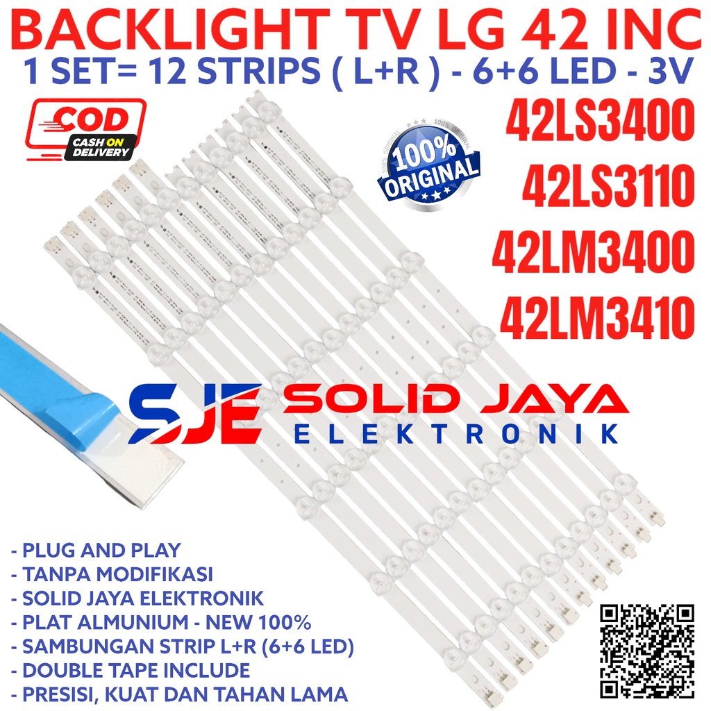 BACKLIGHT TV LED LG 42 INC 42LS3400 42LS3110 42LM3410 42LS 42LM LAMPU BL 12K 3V BL LG 3400 3110 3410 12 KANCING LAMPU 3V 3 VOLT 42INC 42IN 42INCH 42&quot; LAMPU BL LG