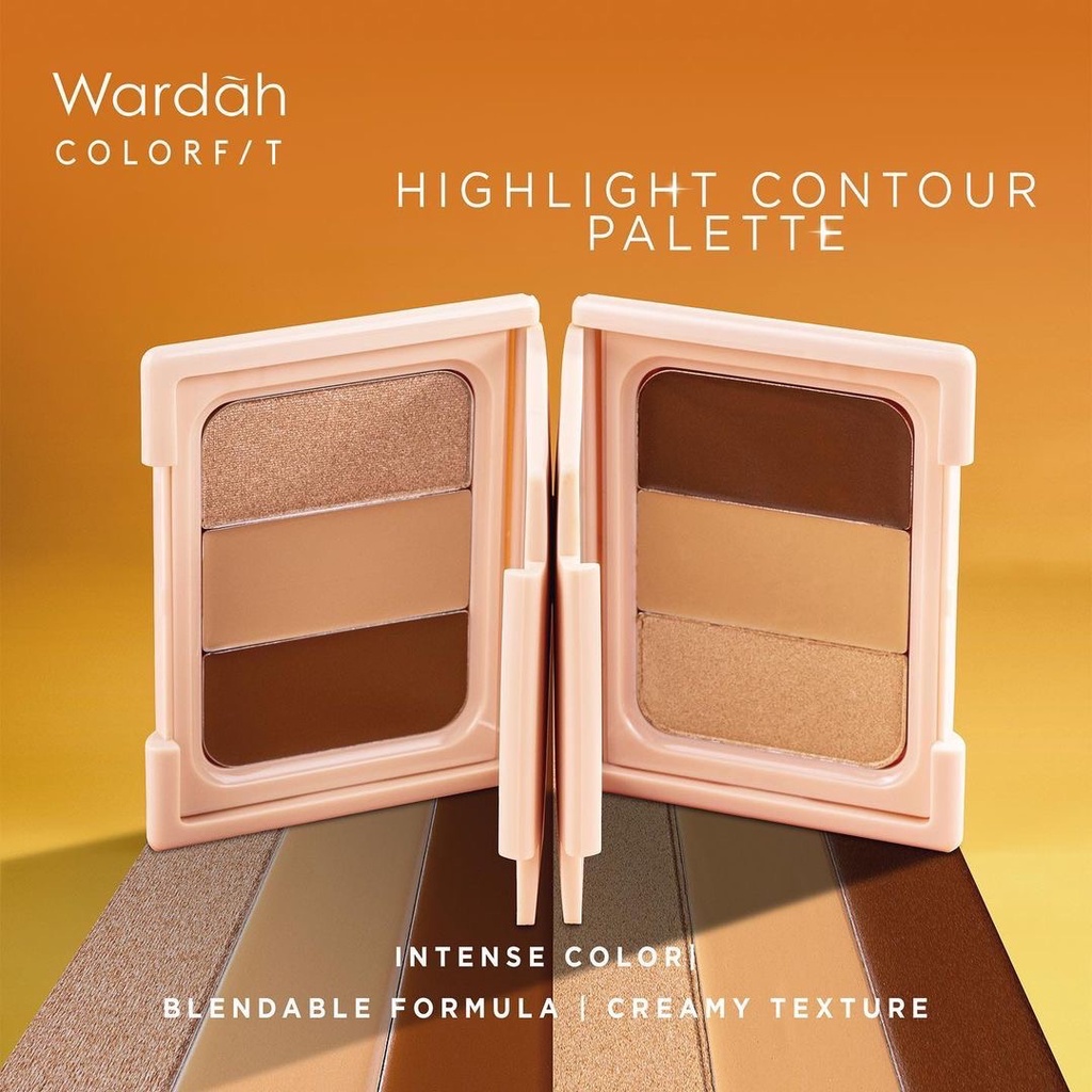 WARDAH Colorfit Highlight Contour Palette Indonesia / 3 IN 1 Highlighter Contur Concealer / Intense Blendable / Creamy Shimmer Natural Pigmented Look Savvy Soft Focus Halus Palet / 01 Light 02 Medium / Cosmetic Makeup Face Eye Makeup / Eyeshadow Series