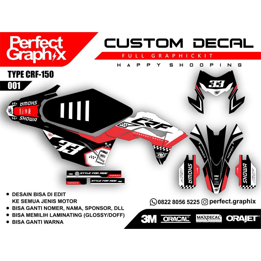 DECAL CRF 150 L HITAM MERAH PUTIH DECAL SUPERMOTO DECAL CRF SUPERMOTO DECAL SUPERMOTO KEREN STICKER 