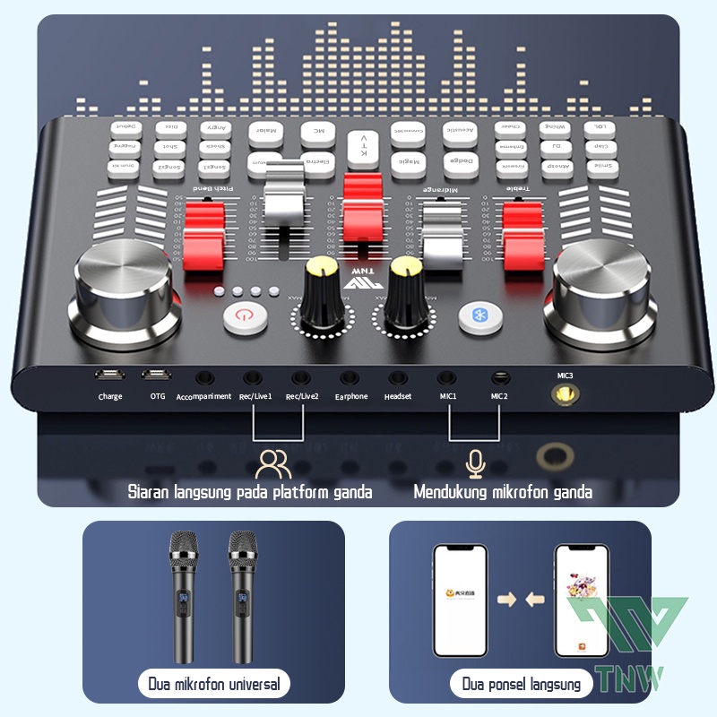 TNW-V18 Sound Card Bluetooth Live SoundCard V18 Soundcard Audio Live Mixer untuk Live streaming Karaoke Image 7