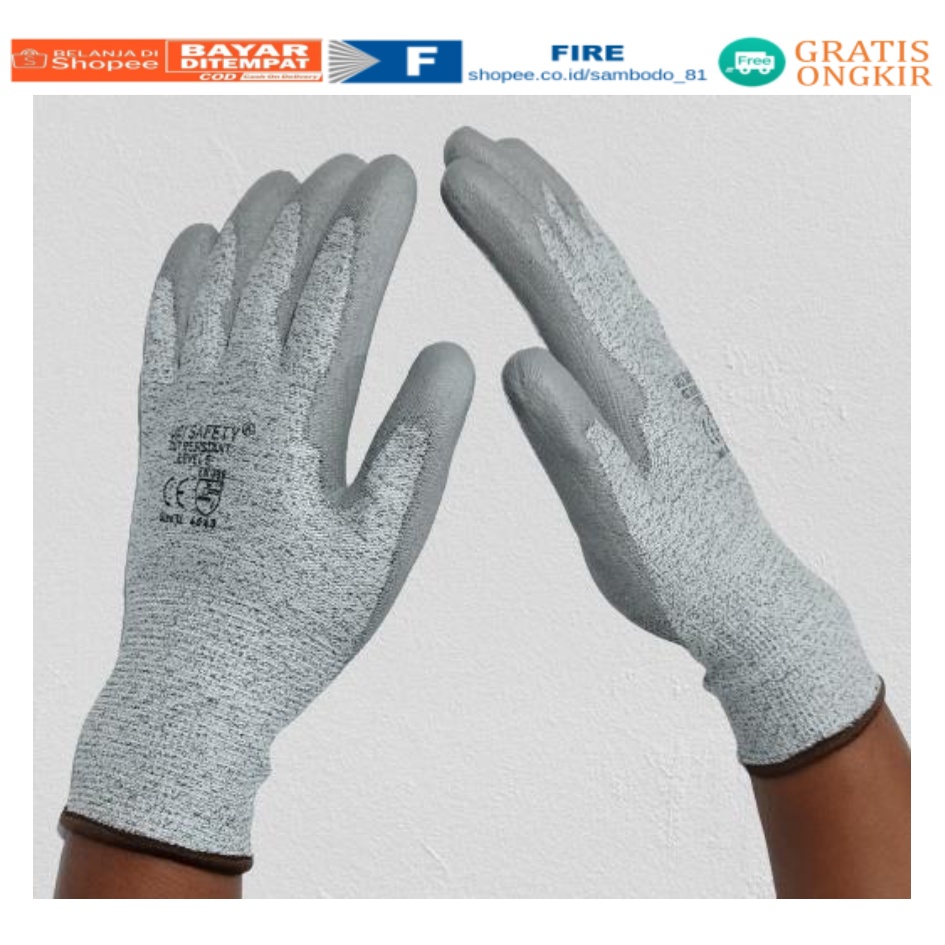 Warna Abu Abu Hand Gloves Coating Karet Warna Abu Abu Sarung Tangan Safety Kerja Kawat Besi Baja Kaca Pabrik industri Ukuran M &amp; L Uci Safety Mekanik, Motor, Berkebun, Bengkel, Tukang Karet Polyurethane