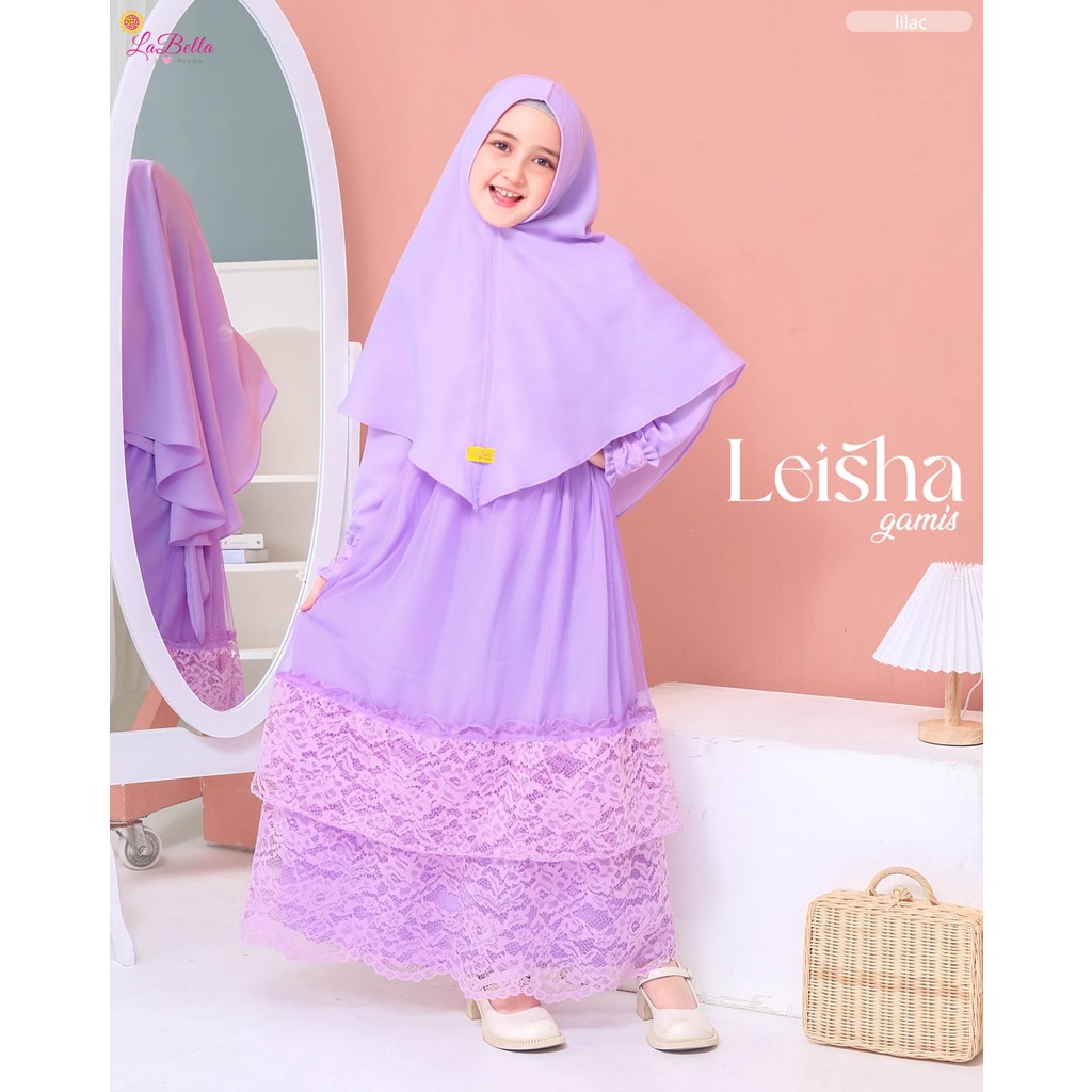 ( USIA 6 - 12 TAHUN ) GAMIS ANAK PEREMPUAN TERBARU LABELLA LEISHA WOLLYCRAPE BROKAT BAJU MUSLIM ANAK