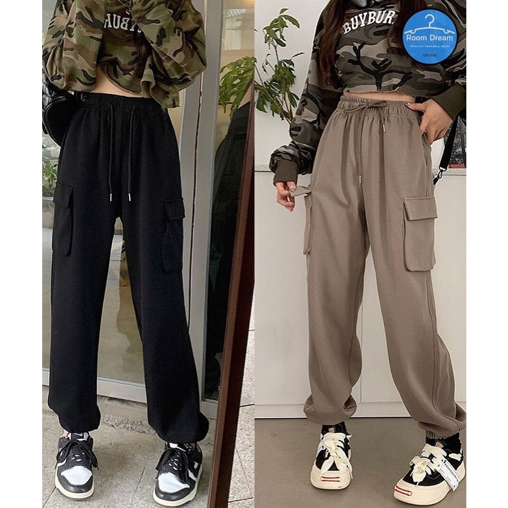 CELANA JOGGER GAMBLOK TALI SERRUT - CELANA PANJANG WANITA ONE POCKET KOREAN STYLE