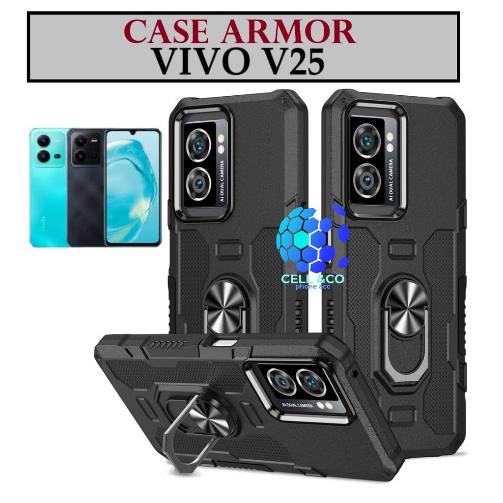 Case Armor VIVO V25 Iring Cincin Magnetic Kesing Hp Protect kamera Premium Hard Case Standing Robot Pelindung Kamera