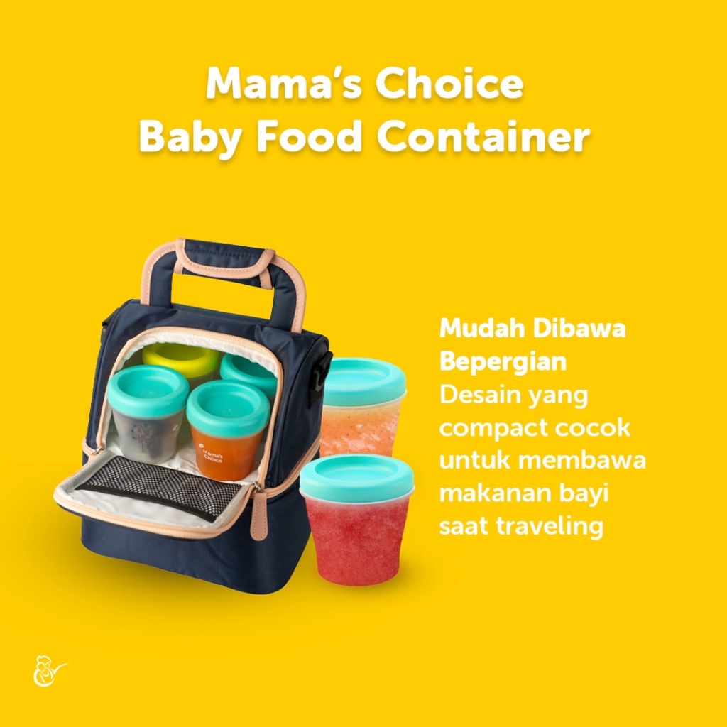 MAMA'S CHOICE Baby Food Container 5x150ml / Mamas Choice Wadah Toples Tempat Menyimpan Makanan MPASI Bayi BPA Free 5pcs x 150ml Warna Cyan Yellow / BANDUNG