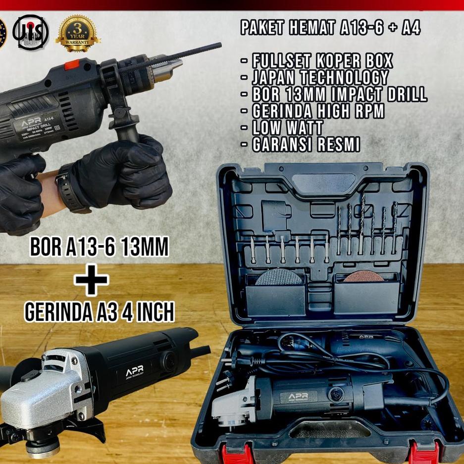 ▼ Promo Mesin Gerinda Combo bor 13mm 10mm komplit set mata listrik baja besi kayu tembok drill uchih