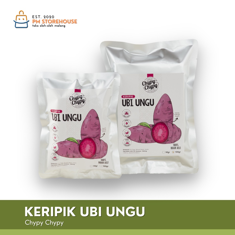 Chypy Keripik Buah Kualitas Premium | Keripik Kripik Ubi Ungu 50 Gram | Oleh Oleh Camilan Khas Malang