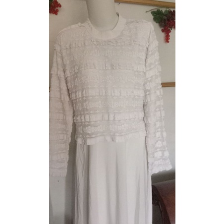 gamis putih broklat combi rayon berfuring smoke belakang