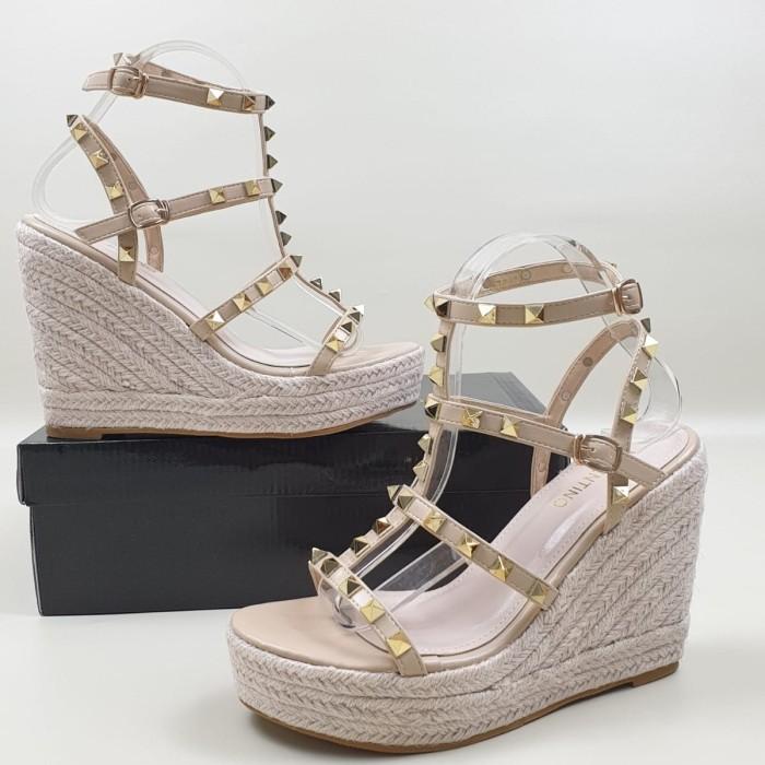 Terlaris Sandal Wedges Wanita/Valentino Rockstud Ankle Strap/Sandal Valentino