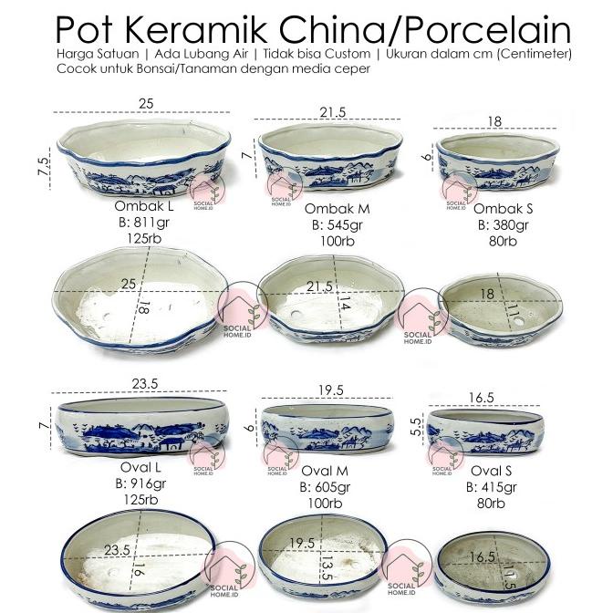 Pot Tanaman Bonsai Ceper Keramik China Putih, Porcelain, Porselain