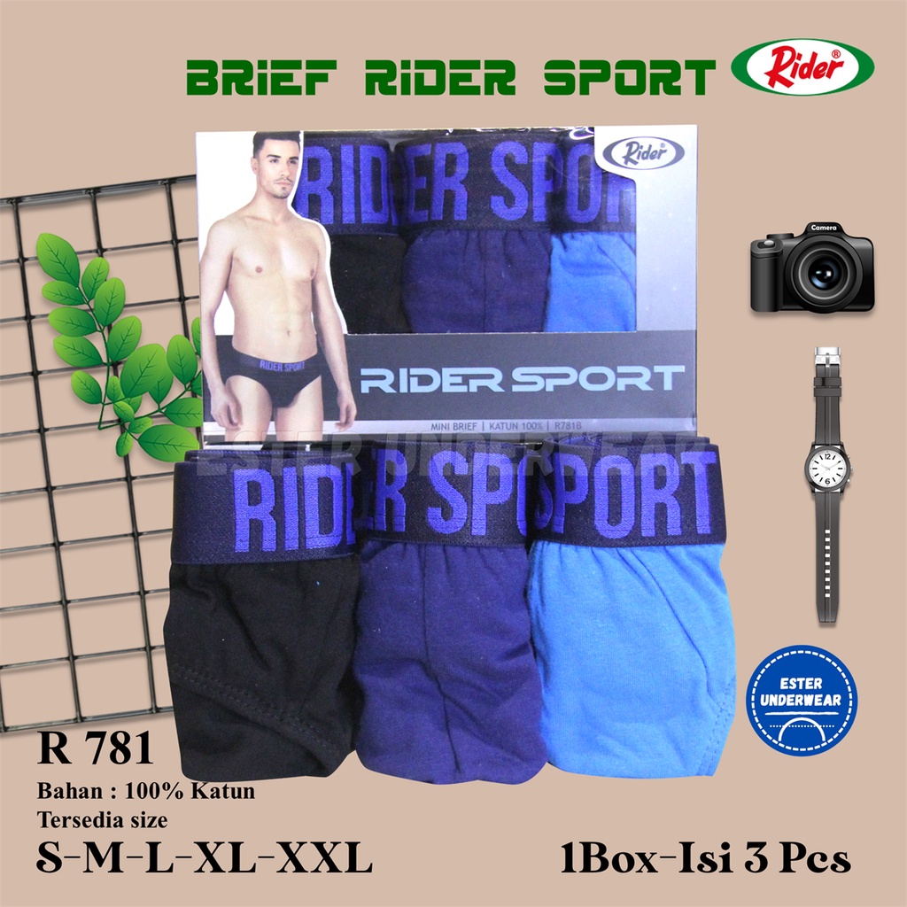 Celana Dalam Pria Rider Sport R 781 Isi 3 Pcs/Pack Bahan Katun 100%