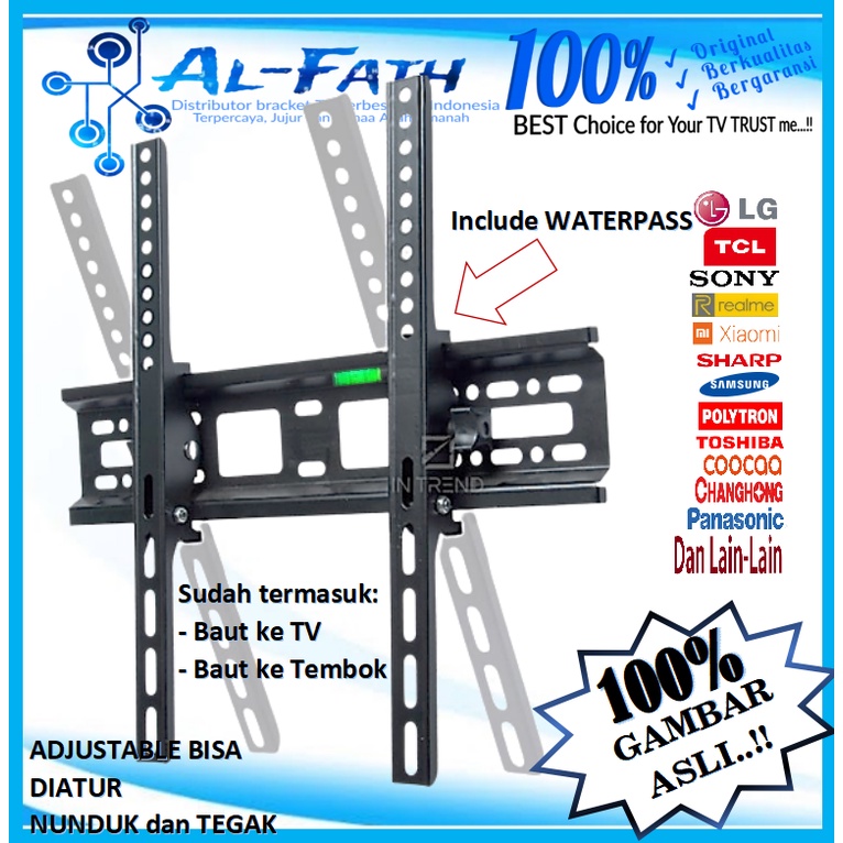 GARANSI COCOK!! Bracket TV 21&quot;s/d 55&quot; Universal 55 50 43 42 40 32 24 21inch bisa semua merk TV ada Waterpass 100% FULL BESI bracket braket breket briket breaket brcket bricket