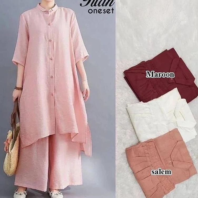 HARGA TERMURAH Titan One Set / Setelan Muslim Wanita Terbaru / Set Tunik+Kulot Bahan Katun Linen / O