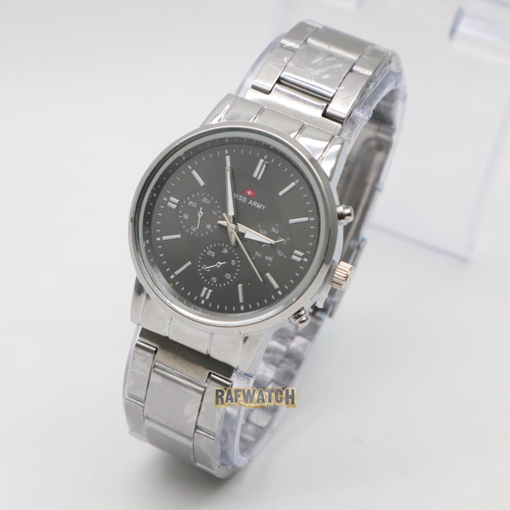 Jam Tangan Pasangan Pria Wanita Analog Casual Rantai Stainless Silver Hitam RPA11