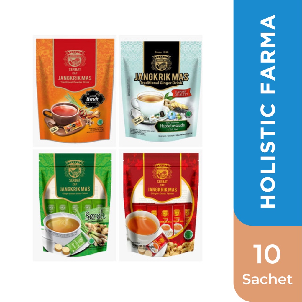 

Serbat Cap Jangkrik Mas Jahe Wedang Uwuh Sereh Habbatussauda 1 Pack isi 10 Sachet