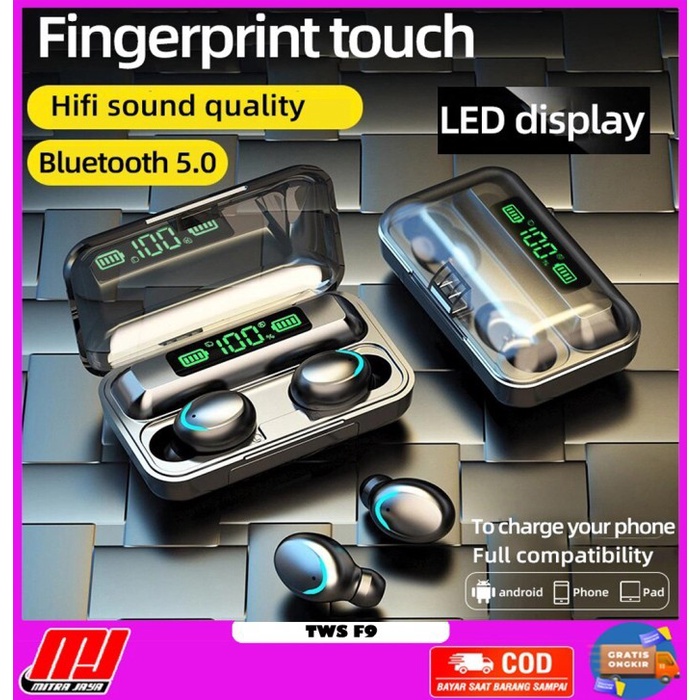Terlaris Headset Bluetooth Dogs Tws F9-5 Pro 5.0 8D Hifi Lcd Digital