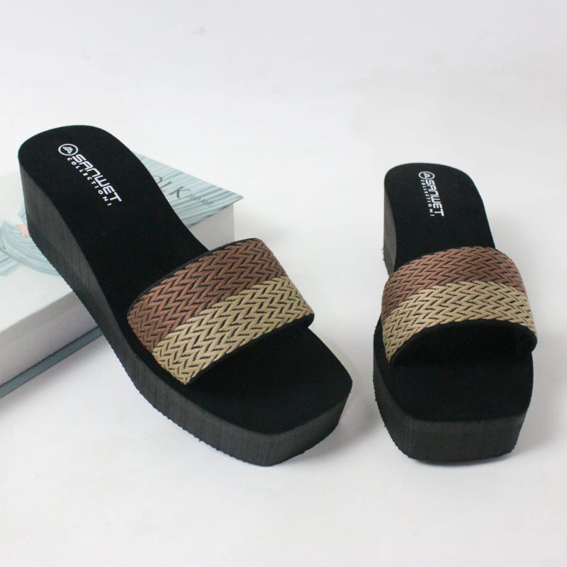 Sandal Wedges Wanita Rajut two colour