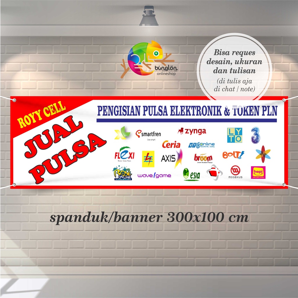 Spanduk Banner 300x100 Cm Spanduk Jual Pulsa, Pulsa Listrik, Dll Free Desain