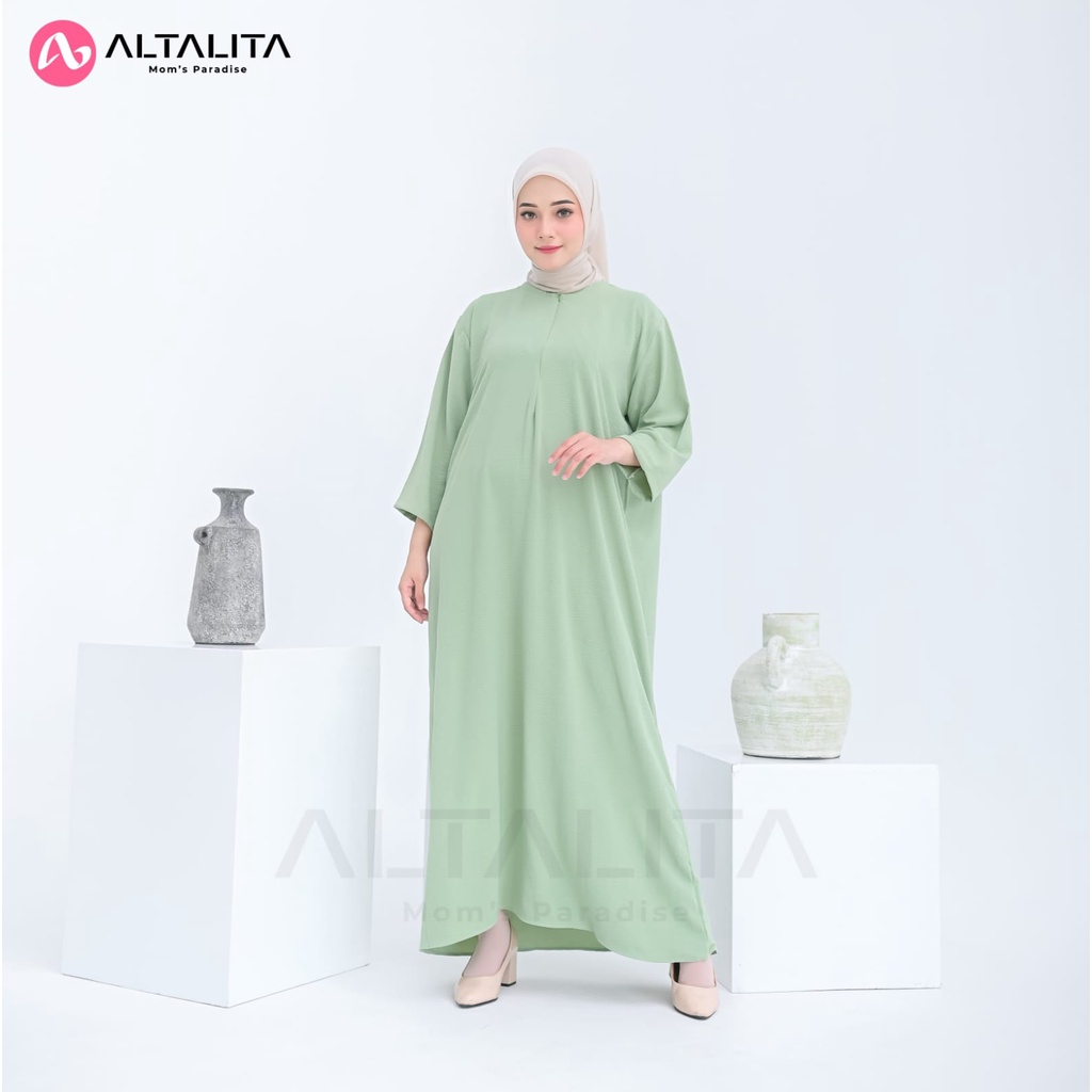 Altalita - Daster Gamis Cringkle Airflow Polos Kekinian Lengan 3/4 Panjang Semata Kaki Busui Jumbo LD 120