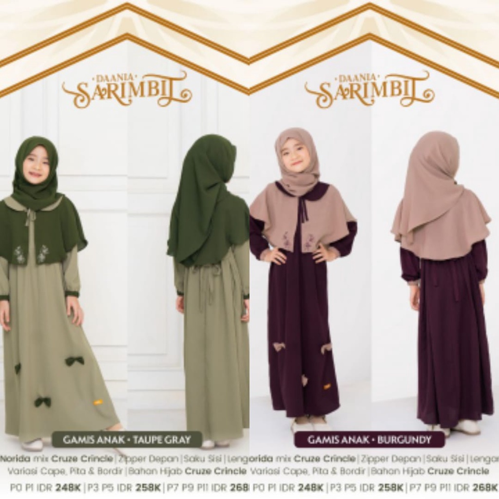 SET GAMIS ANAK PEREMPUAN DRESS BAJU BUSANA MUSLIM DAANIA BURGUNDY TAUPE GRAY BY NBRS NIBRAS FASHION 