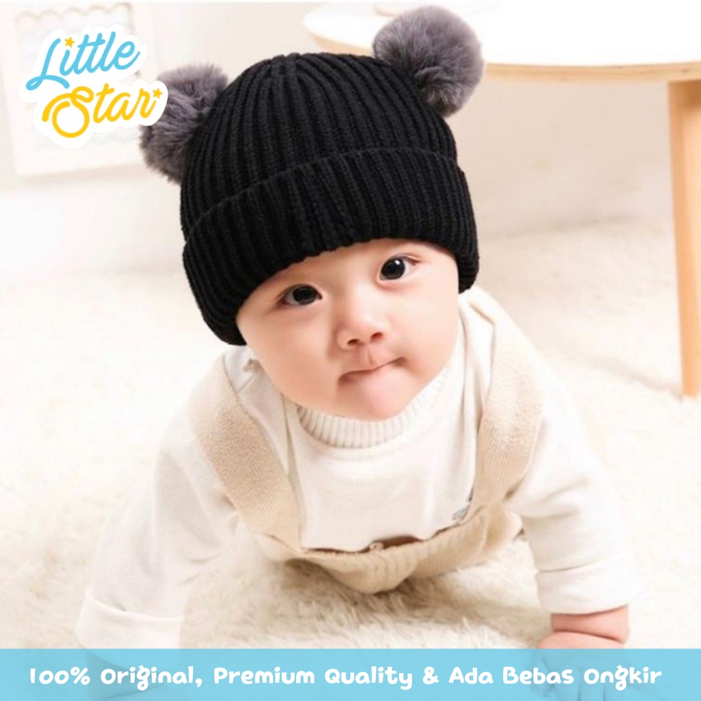 Topi Rajut Kupluk Bayi Pom Pom Polos Premium Anak Baby Laki Perempuan