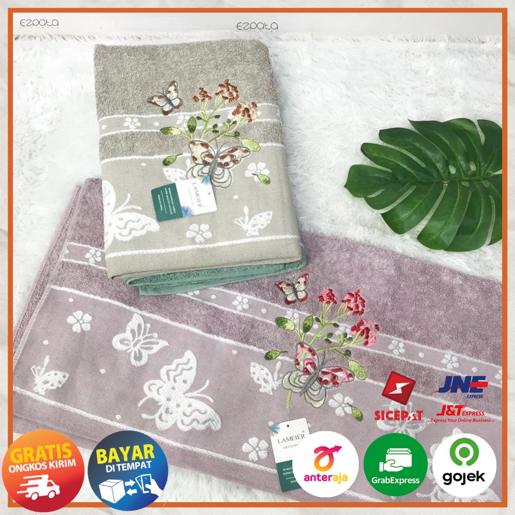 Ezpata Handuk Mandi Dewasa Ukuran Besar 139x72cm Microfiber Tebal Premium Motif Bunga Kupu-kupu Warna Soft Termurah