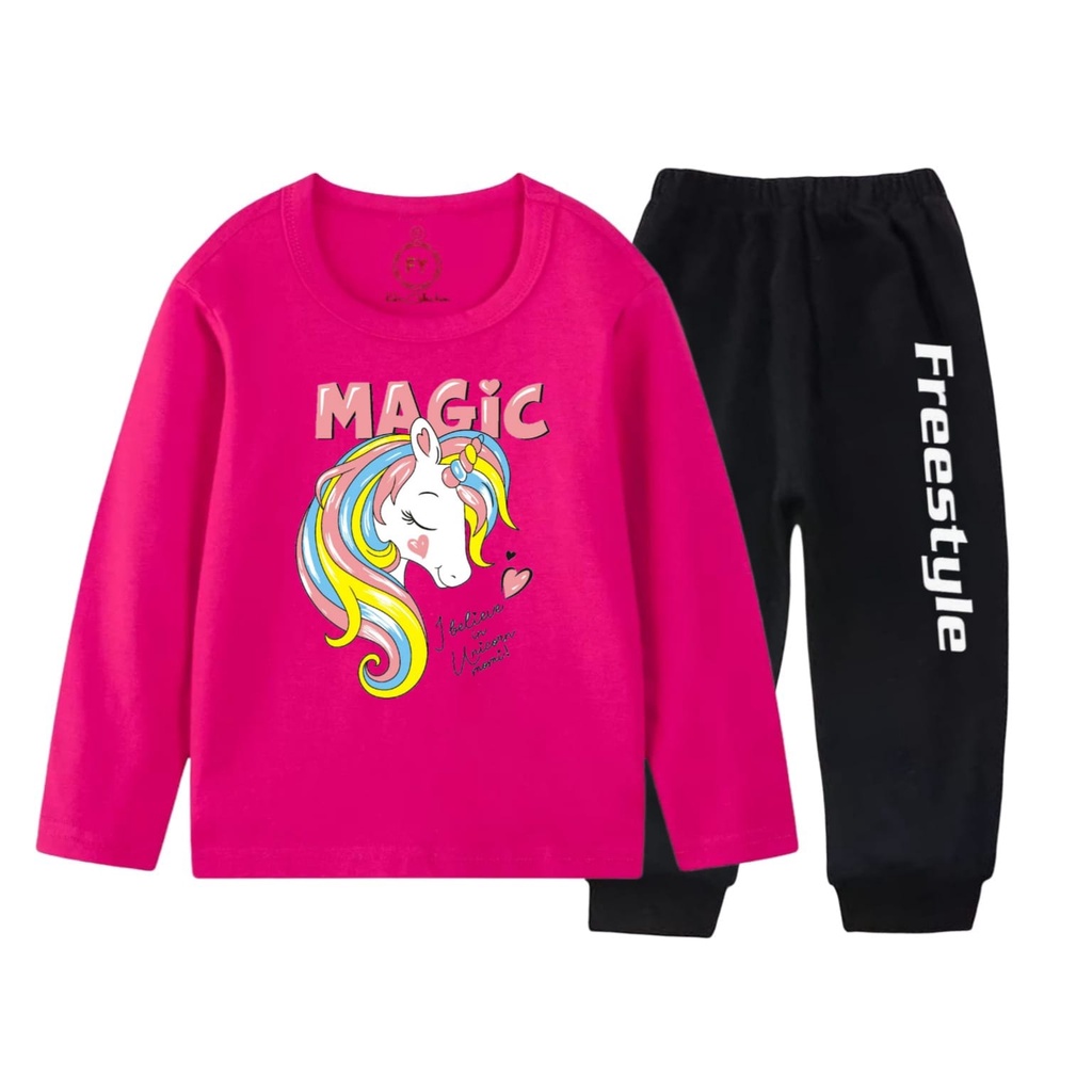 Rdkidzid Setelan Panjang Baju Kaos Anak Perempuan Set Lengan Panjang Pony Magic