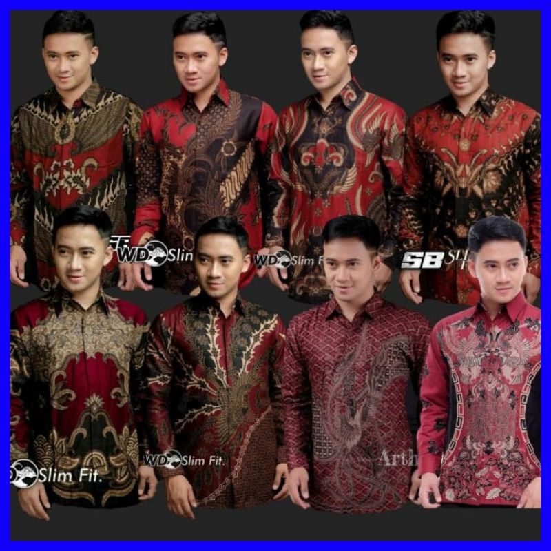 KEMEJA BATIK PRIA LENGAN PANJANG WARNA MERAH